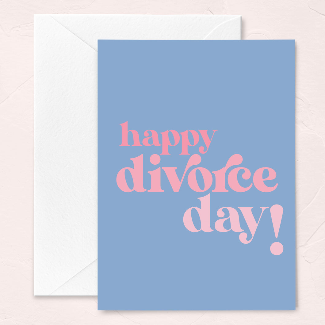 happy divorce day greeting card with retro font