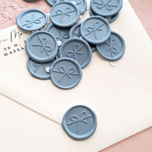 Load image into Gallery viewer, white wedding envelope with dusty blue bow wax seals