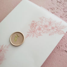 Load image into Gallery viewer, close up of floral detail on clear vellum wraps with dusty pink flowers