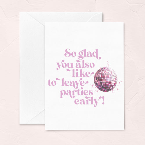 funny anniversary greeting card with purple lettering and a disco ball illustration