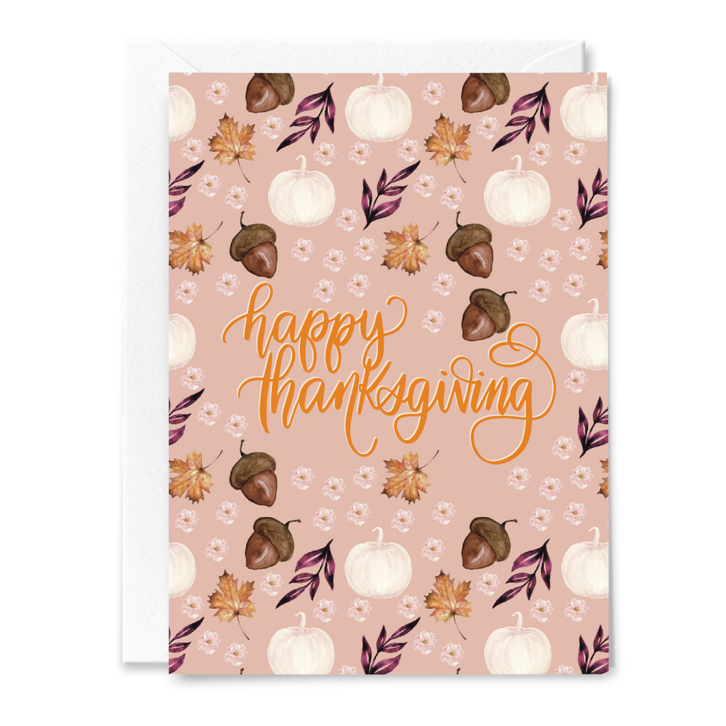 watercolor pumpkin pattern thanksgiving greeting card