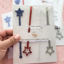 Load image into Gallery viewer, usa glitter star drink stirring stick set of 4 