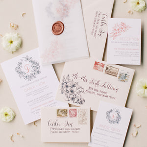 classic black floral monogram full wedding invitation suite by fioribelle