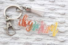 Load image into Gallery viewer, dog mom acrylic keychain with white faux leather tassel