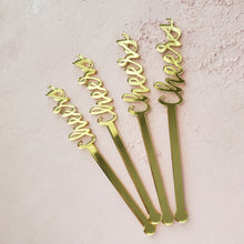 Load image into Gallery viewer, gold cheers acrylic drink stirrer for party favors and decor