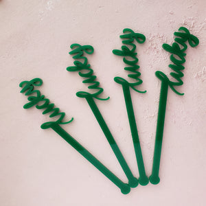 st patricks day green lucky drink stirrers set of 4 