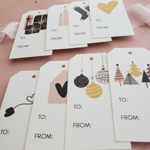 set of 8 modern blush and black holiday gift tags by fioribelle