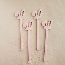 Load image into Gallery viewer, pastel pink bunny ear swizzle sticks for easter baskets and easter brunch