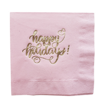 Load image into Gallery viewer, gold foil pink christmas cocktail napkins for holiday parties