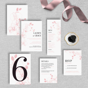 Blush and Black Floral Wedding Invitations