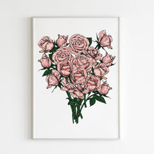 Load image into Gallery viewer, pink roses bouquet illustration art print by fioribelle