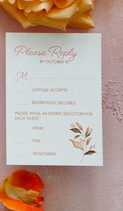 rsvp card with fall botanical details and classic script font