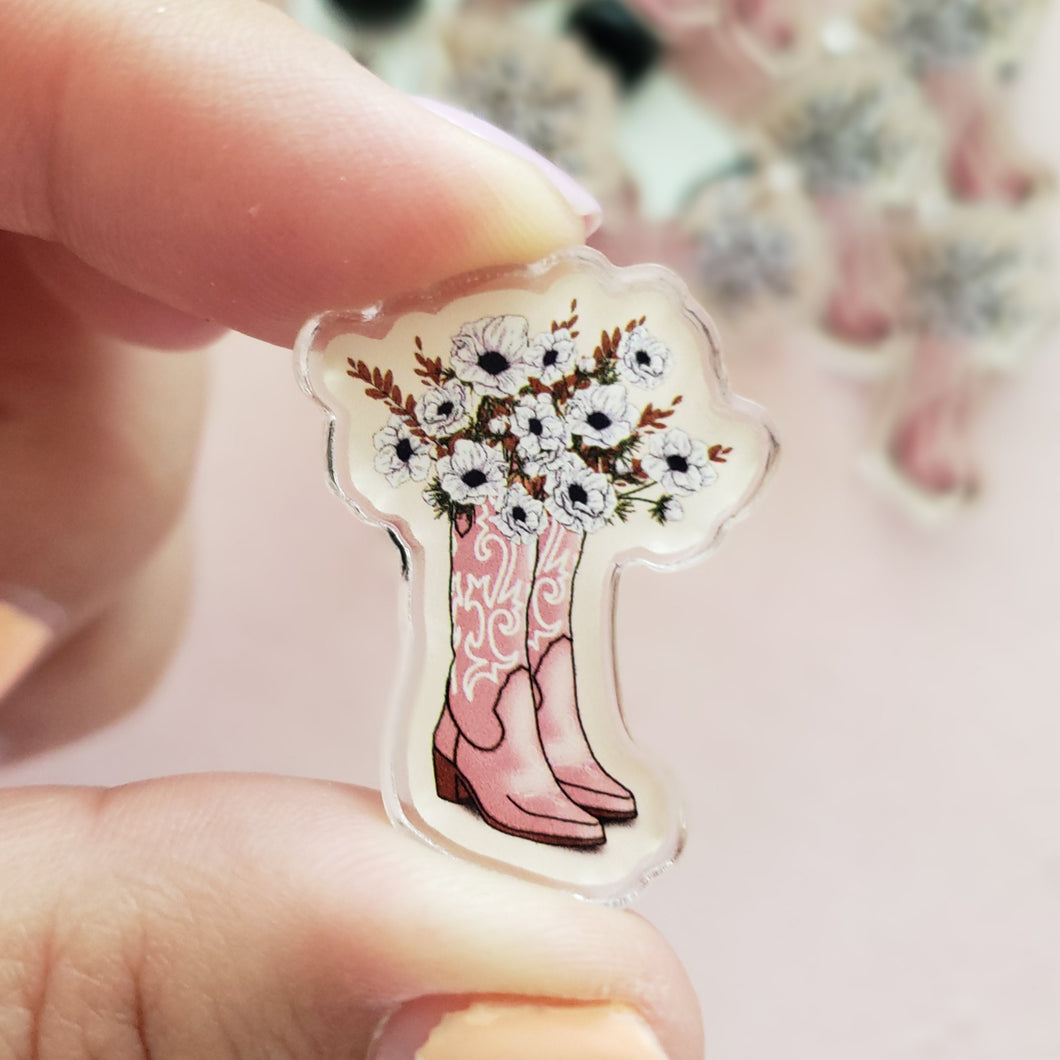 pink cowgirl boots acrylic pin