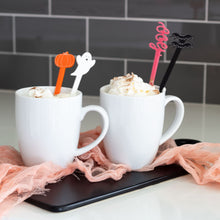 Load image into Gallery viewer, halloween drink stirrers in latte mugs for fall and halloween party decor