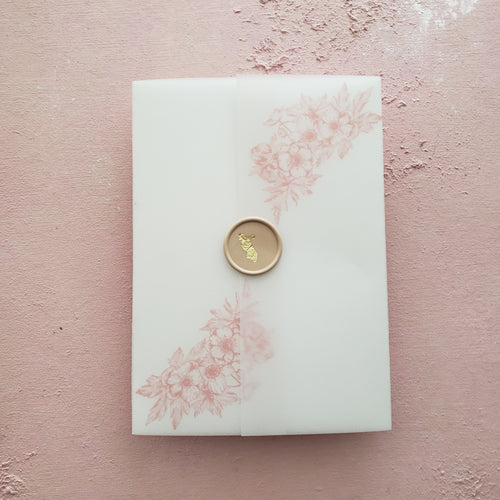 clear vellum wraps with dusty pink flowers