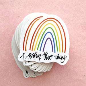 born this way gay pride sticker with colorful rainbow
