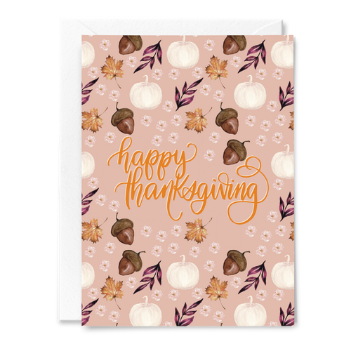 watercolor pumpkin pattern thanksgiving greeting card