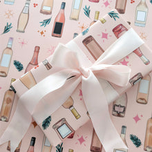 Load image into Gallery viewer, pink christmas wrapping sheets with wine bottle illustrations