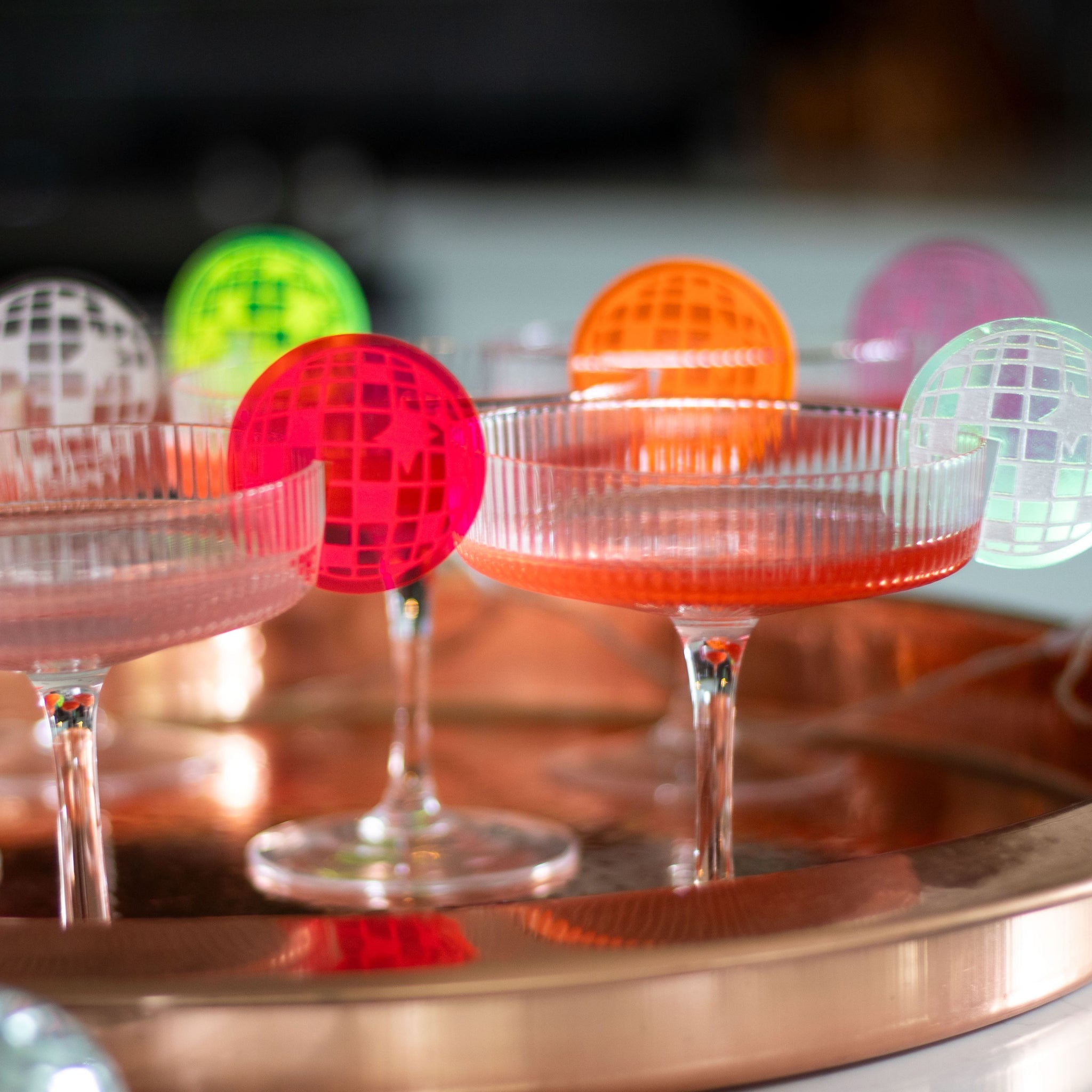 Neon Disco Ball Wine Glass Markers - Set of 6, Retro Party Drink Tags –  fioribelle