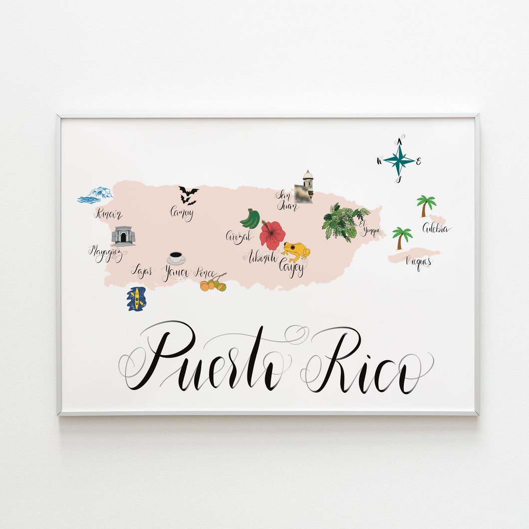 Puerto Rico Map Art Print by Fioribelle