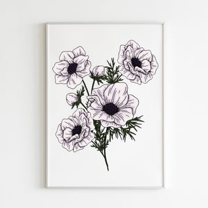 white anemones floral art print by fioribelle