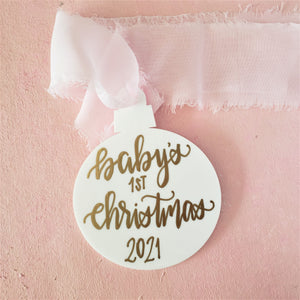 gold ink personalized baby's first christmas ornament by fioribelle