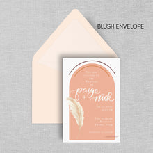 Load image into Gallery viewer, boho wedding invitations with blush envelopes by fiorbelle