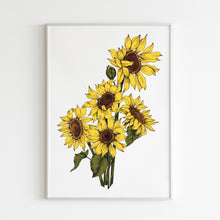 Load image into Gallery viewer, yellow sunflowers art print for home decor by fioribelle