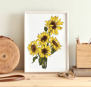 boho sunflower bouquet illustration art print by fioribelle