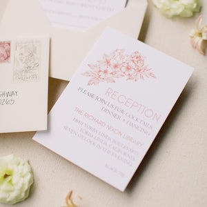 coral floral wedding invitation by fioribelle - reception card