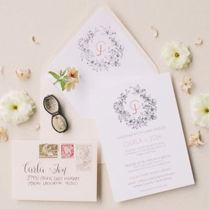 classic floral monogram wedding invitation by fioribelle