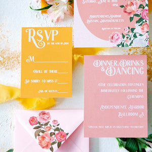 mustard yellow rsvp card for garden wedding invitation