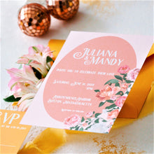 Load image into Gallery viewer, garden wedding invitations with floral peony illustration