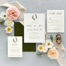 Load image into Gallery viewer, forest green wedding invitations for winter weddings by fioribelle
