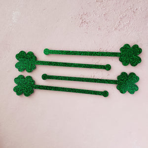 green glitter shamrock swizzle sticks for st patricks day party favors and decor