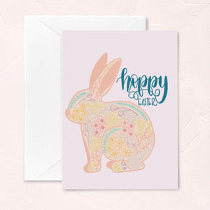floral easter bunny card - hoppy easter greeting card
