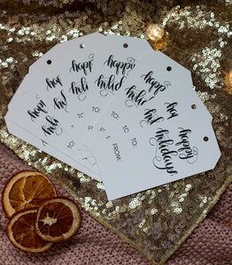 modern calligraphy happy holidays gift tags by fioribelle