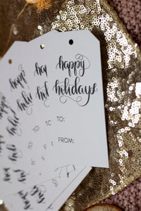 happy holidays calligraphy gift tag set by fioribelle