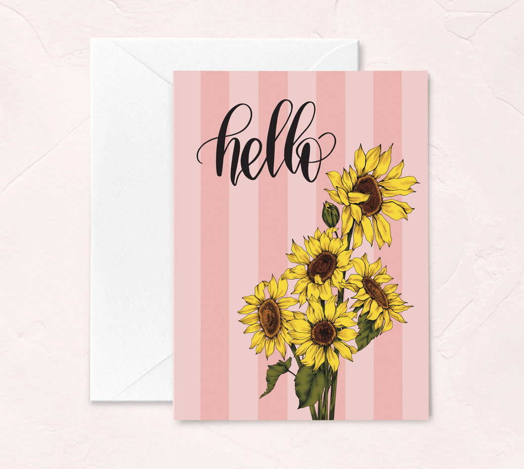 sunflowers and pink stripes hello greeting card by Fioribelle