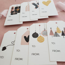 Load image into Gallery viewer, set of 8 modern blush and black holiday gift tags by fioribelle