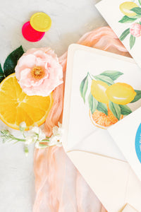 florida wedding invitations - lemon and orange envelope liners for summer weddings