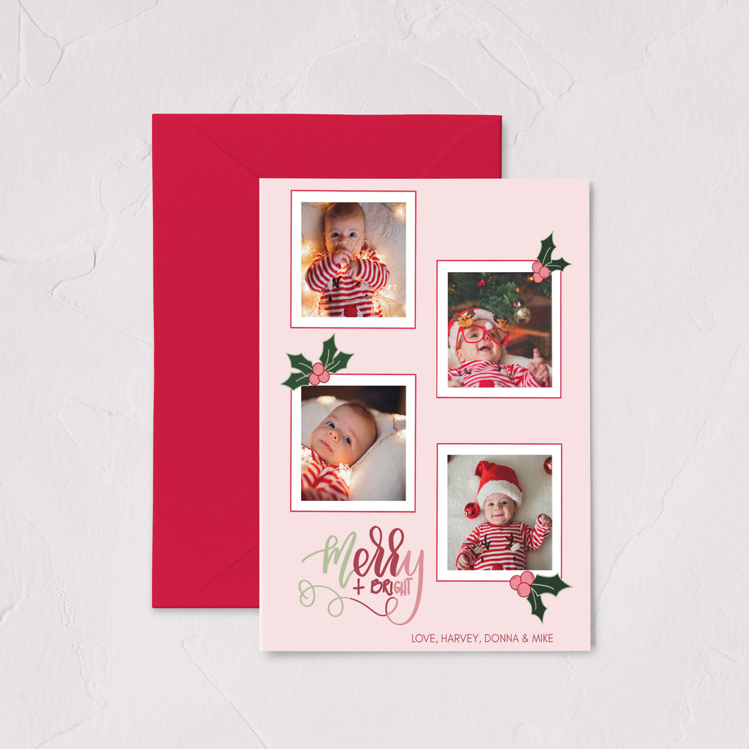 merry and bright modern calligraphy photo holiday cards by fioribelle