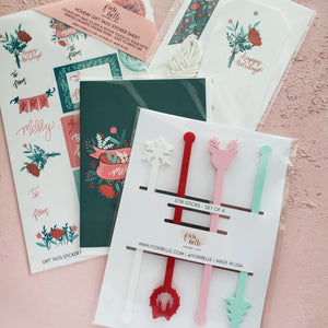 pink and mint holiday stationery and party good