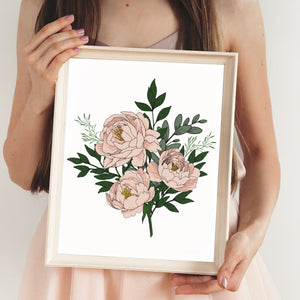 pink peonies bouquet floral wall art for home decor