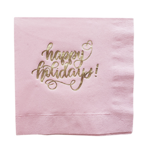 gold foil pink christmas cocktail napkins for holiday parties