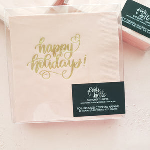 pink christmas napkins with gold foil