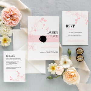 Elegant blush and black wedding invitations by fioribelle