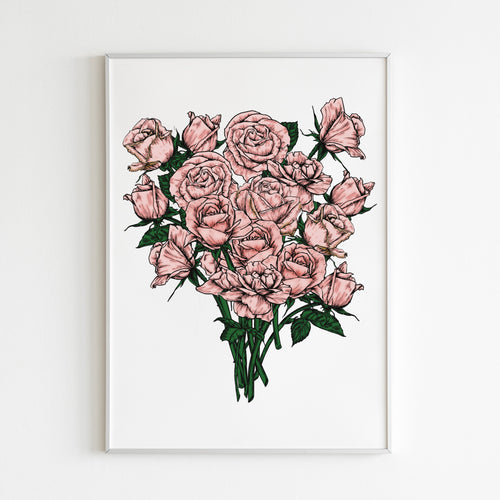 pink roses bouquet illustration art print by fioribelle