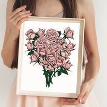 Load image into Gallery viewer, pink garden roses floral wall art by fioribelle