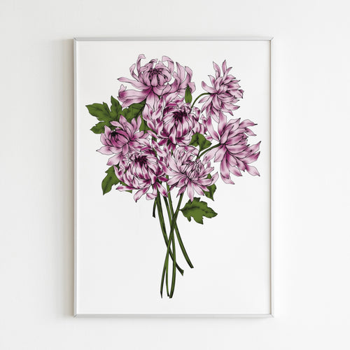purple dahlia bouquet art print by fioribelle